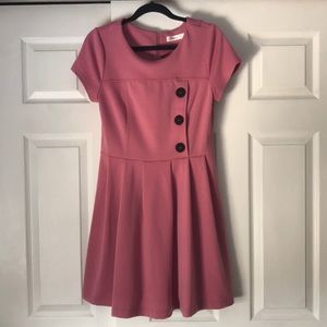 Pink Short Sleeve Dress with Black Buttons